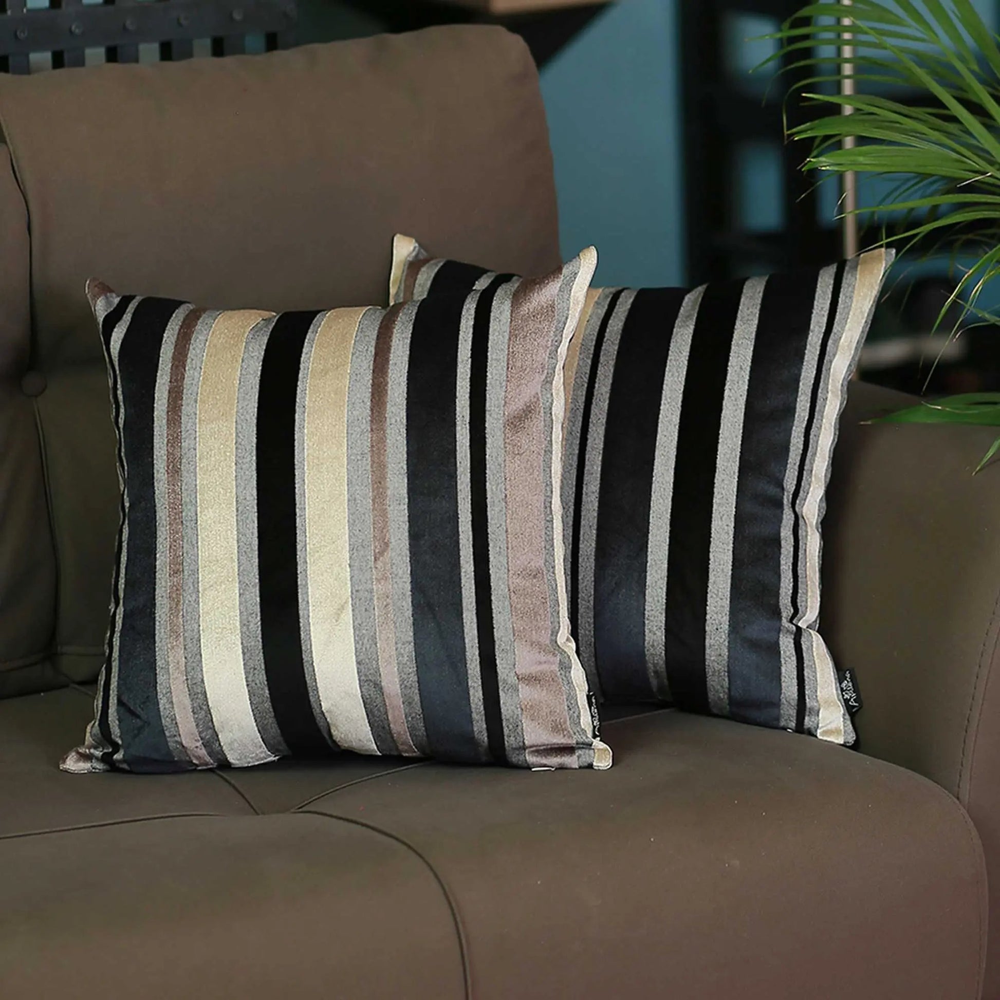 Set Of 2 Midnight Variegated Stripe Decorative Pillow Covers Homeroots