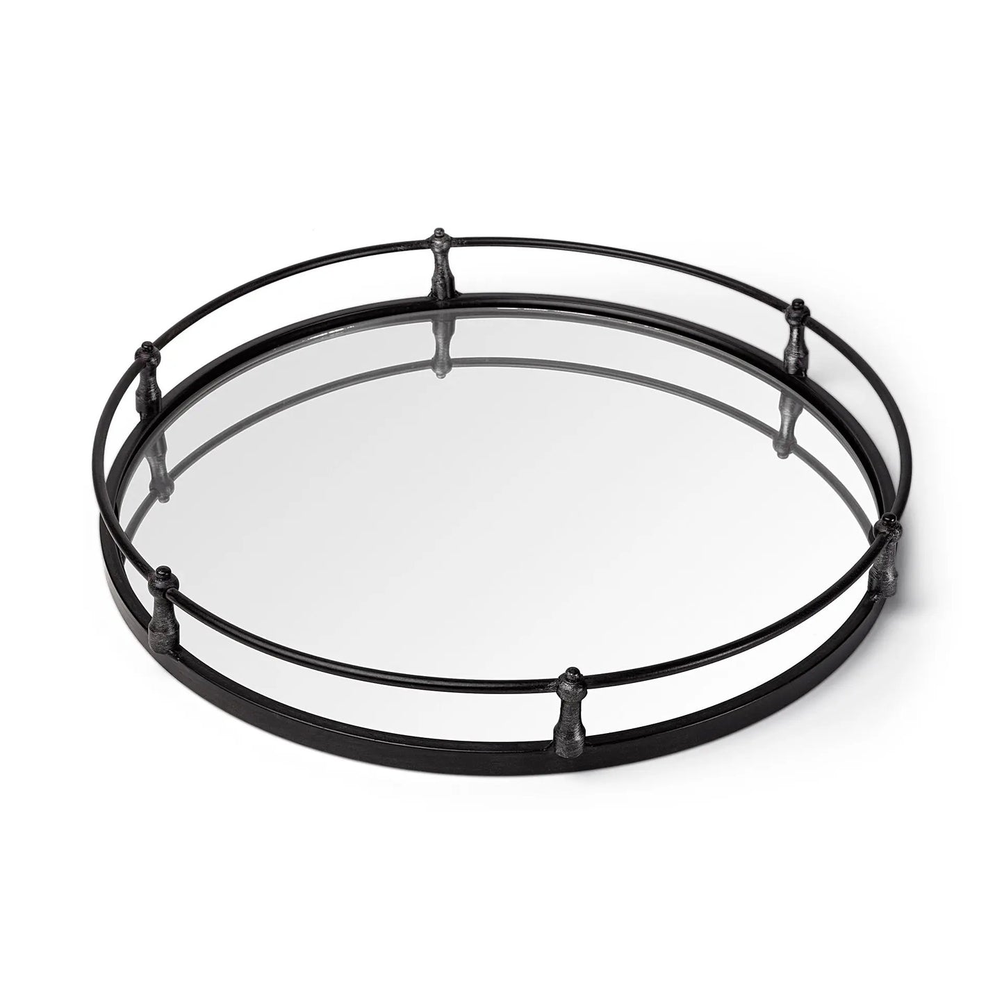 24" Silver Round Metal Indoor Outdoor Tray With Handles-1
