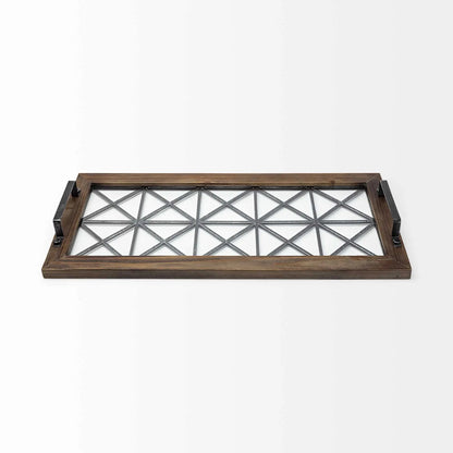 28" Brown Wood Indoor Outdoor Tray With Handles-2
