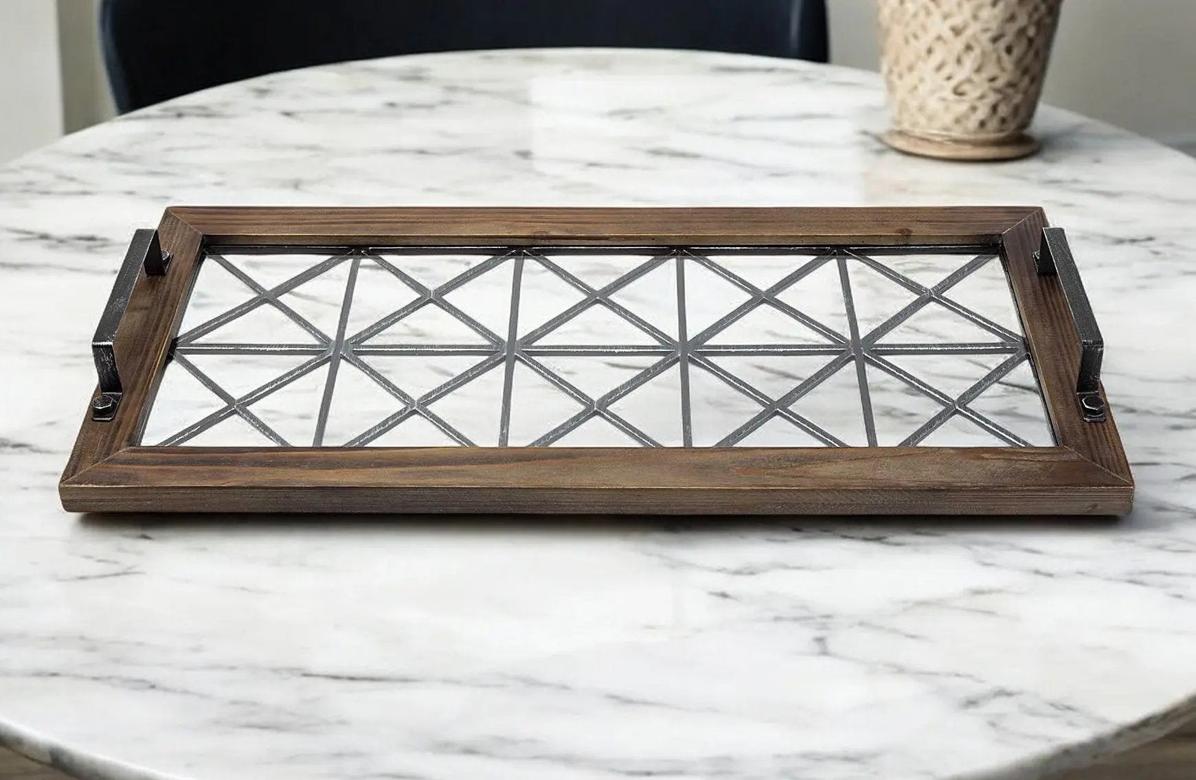 28" Brown Wood Indoor Outdoor Tray With Handles-1