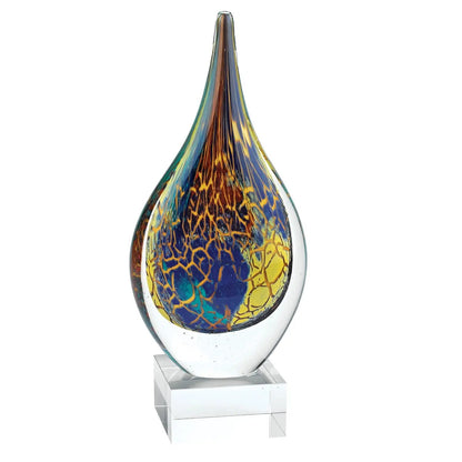 13" Blue and Yellow Murano Glass Modern Abstract Tabletop Sculpture-1