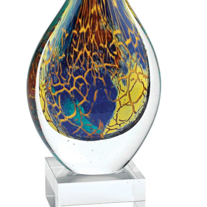 13" Blue and Yellow Murano Glass Modern Abstract Tabletop Sculpture-2