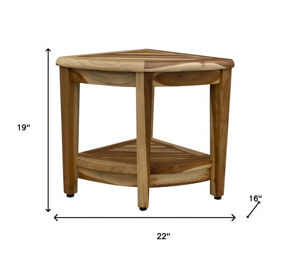 22" Natural Teak Corner Shower Bench With Shelf Homeroots