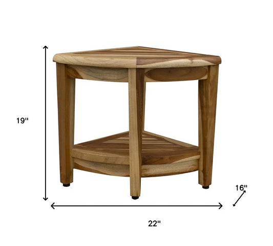 22" Natural Teak Corner Shower Bench With Shelf Homeroots