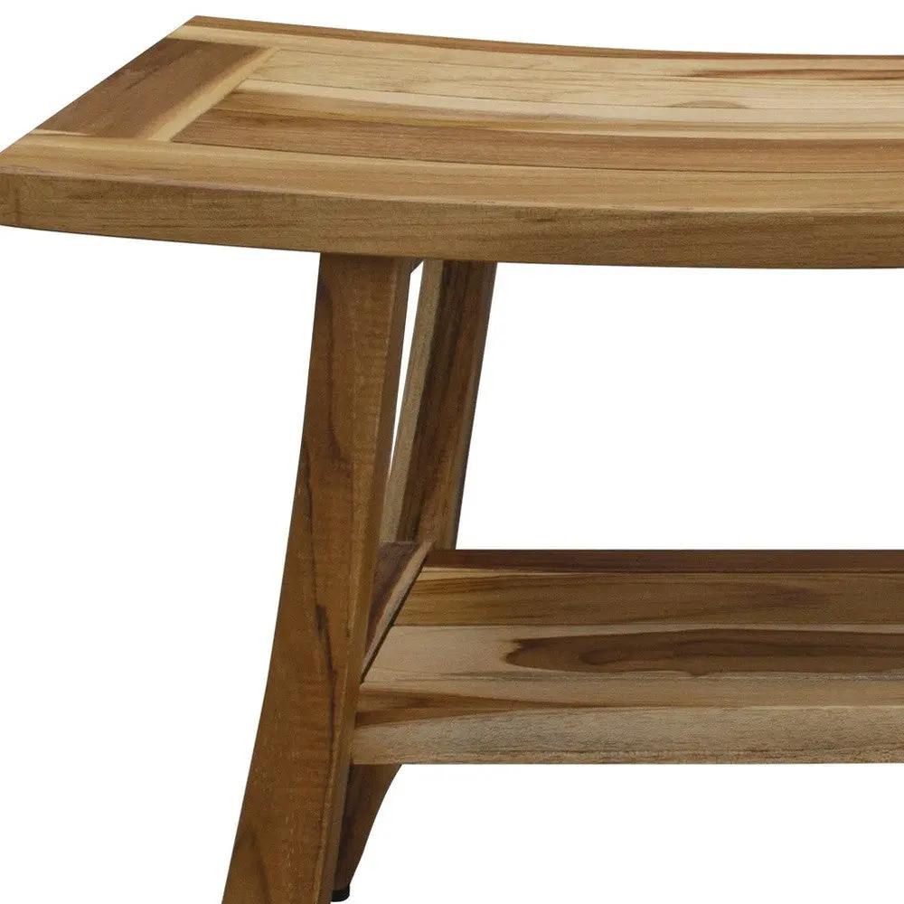 28" Natural Solid Teak Rectangular Shower Bench With Shelf-4
