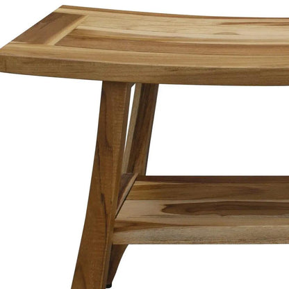 28" Natural Solid Teak Rectangular Shower Bench With Shelf-4