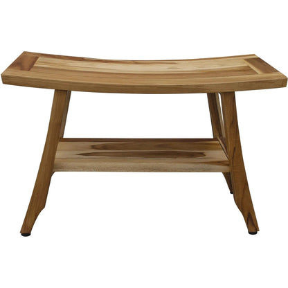 28" Natural Solid Teak Rectangular Shower Bench With Shelf-3