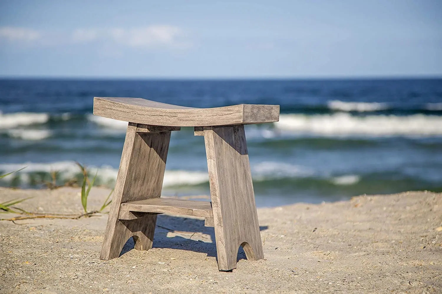 18" Gray Solid Wood Rectangular Shower Bench With Shelf Homeroots