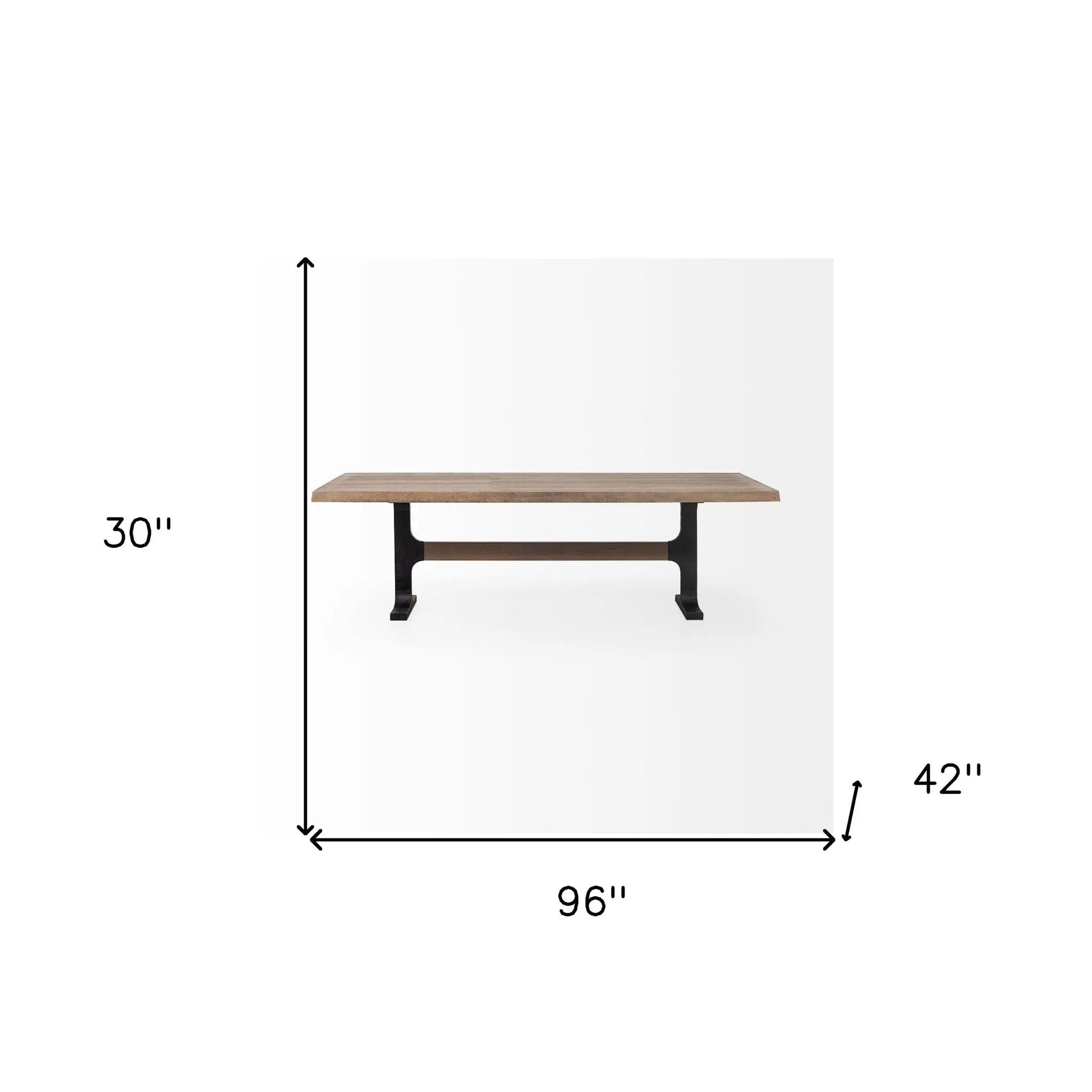 96" Natural And Black Solid Wood And Metal Trestle Base Dining Table Homeroots