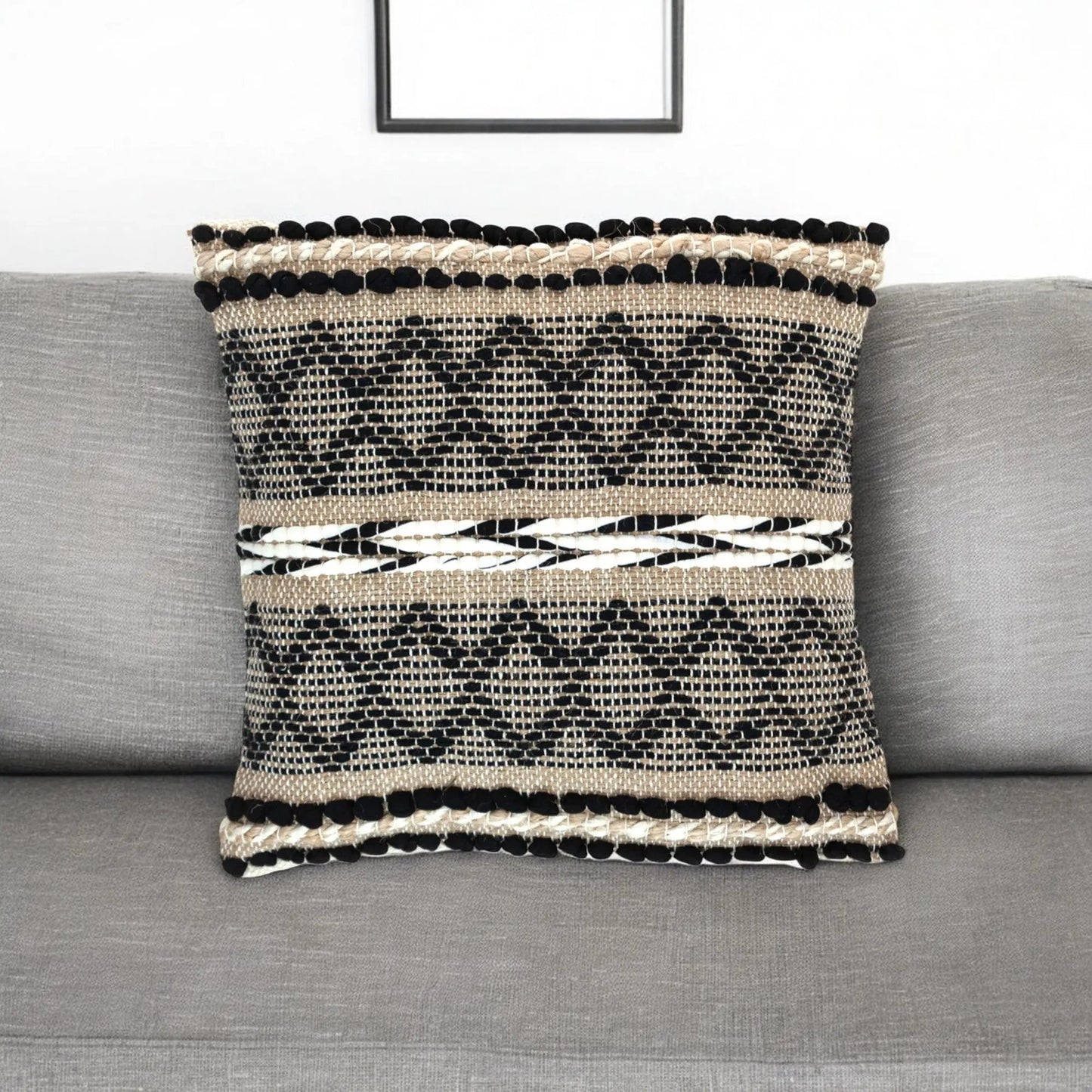 Black And Sand Woven Decorative Pillow Homeroots