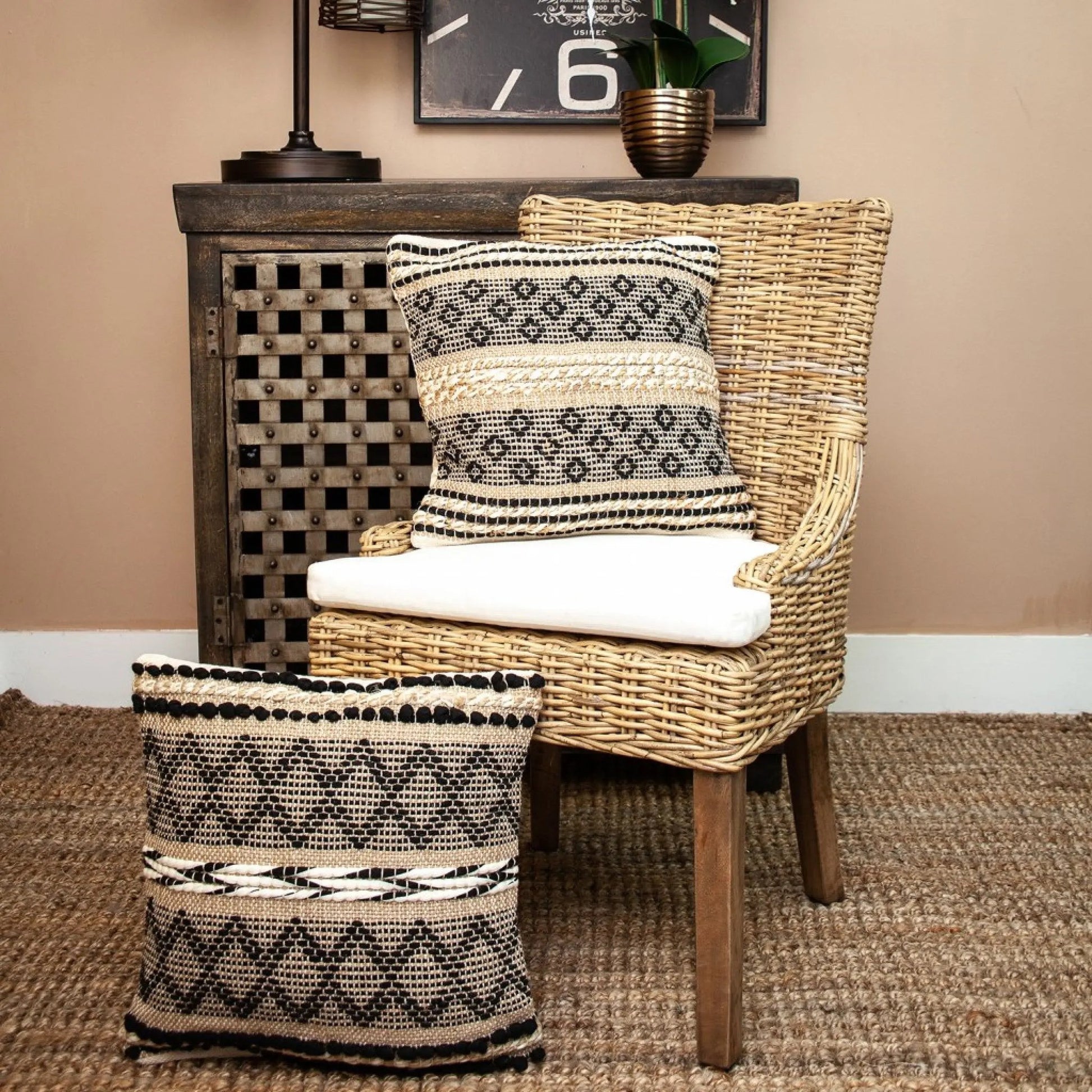 Black And Sand Woven Decorative Pillow Homeroots