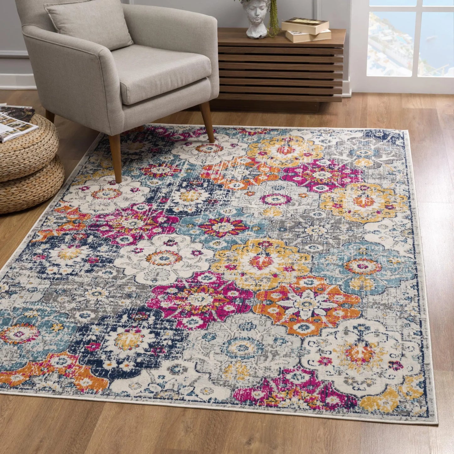 5' X 7' Blue and Ivory Floral Area Rug Homeroots