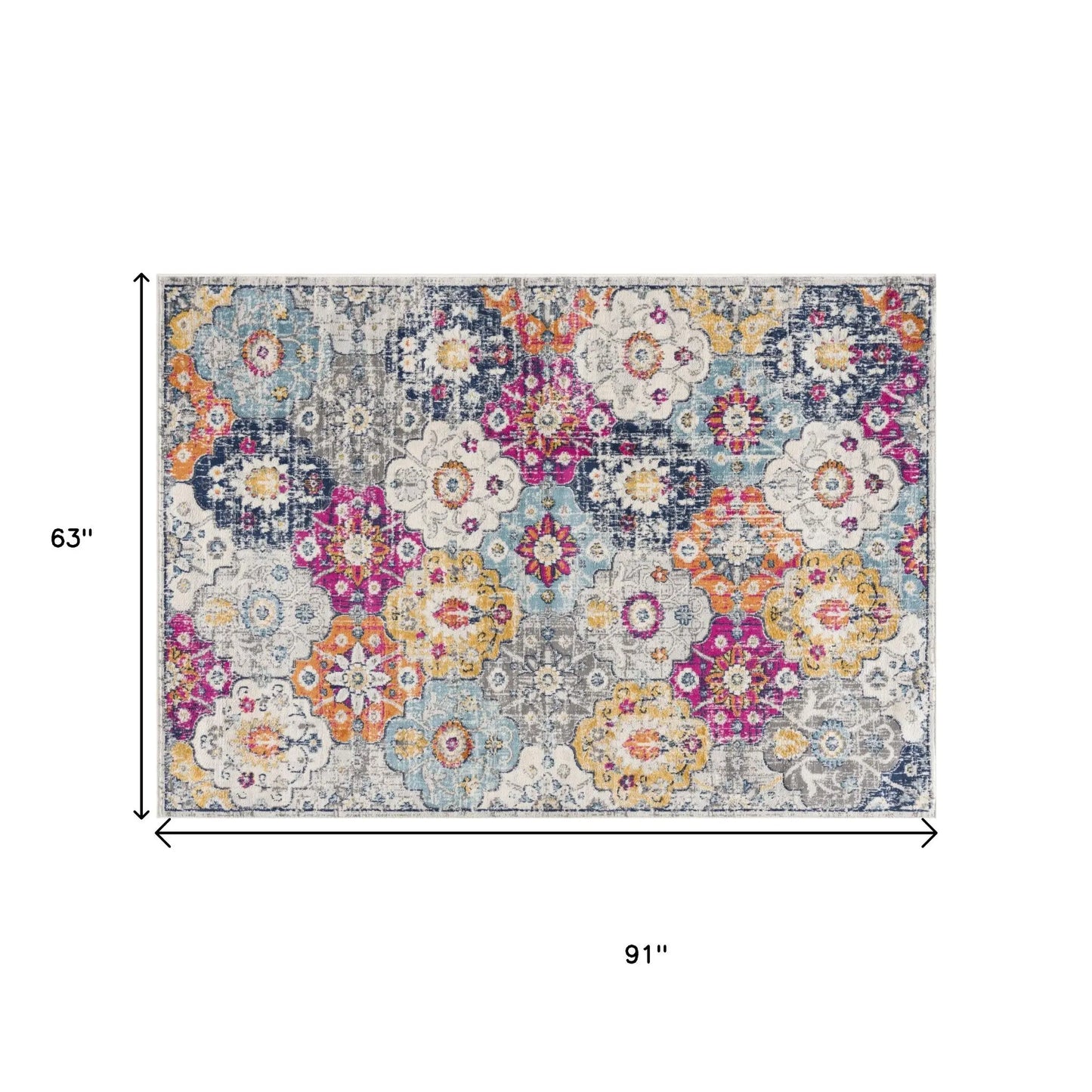5' X 7' Blue and Ivory Floral Area Rug Homeroots