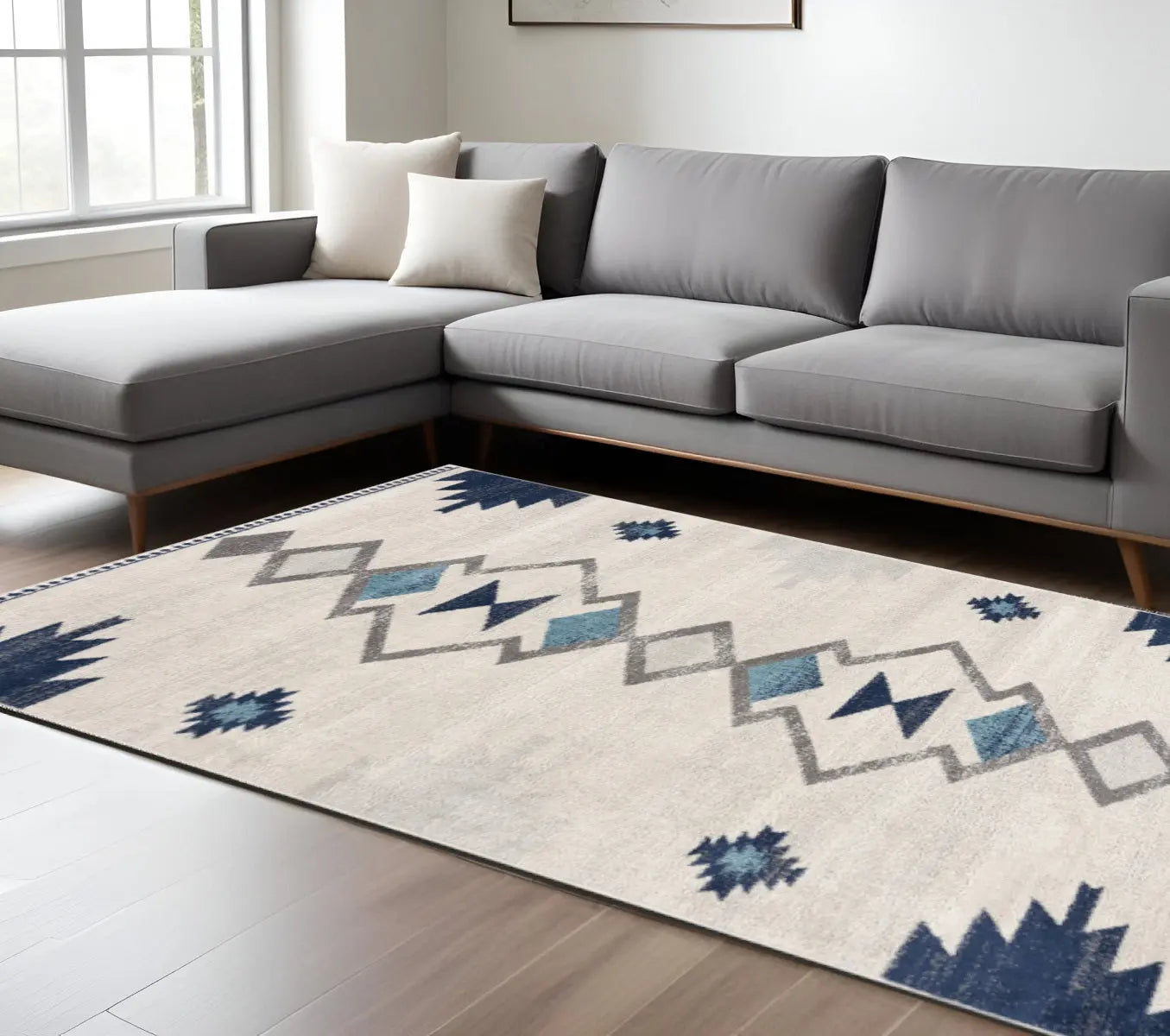 8' X 10' Blue and Ivory Southwestern Area Rug Homeroots