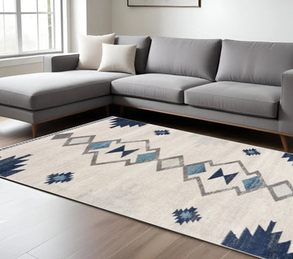 8' X 10' Blue and Ivory Southwestern Area Rug Homeroots