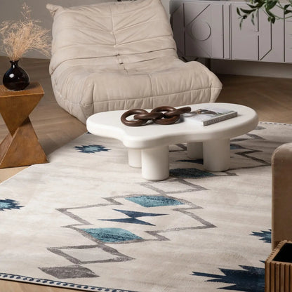 8' X 10' Blue and Ivory Southwestern Area Rug Homeroots