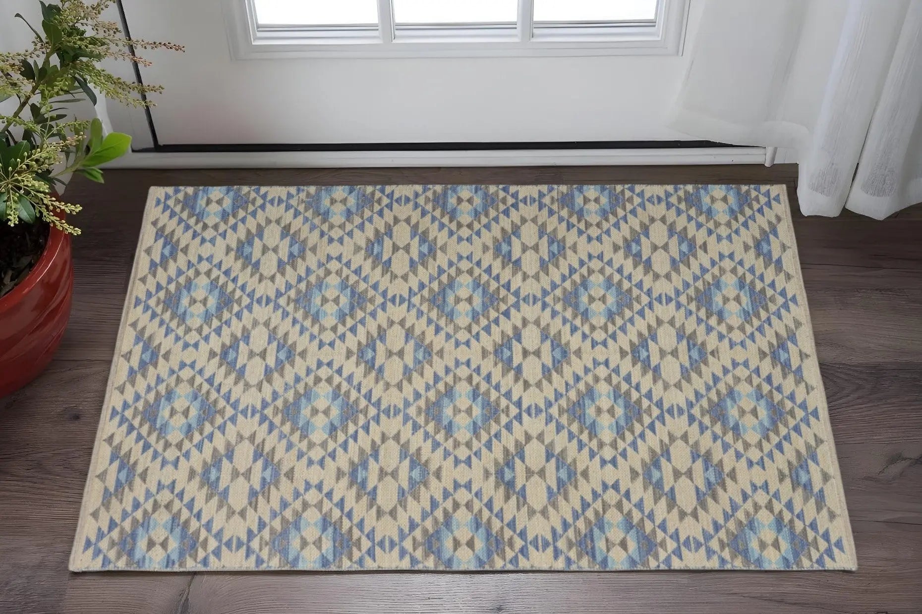 3' x 5' Blue Decorative Lattice Area Rug Homeroots