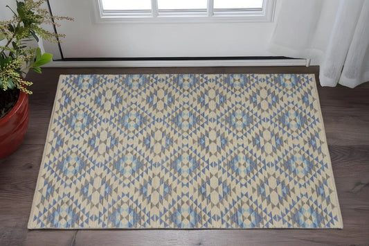 3' x 5' Blue Decorative Lattice Area Rug Homeroots