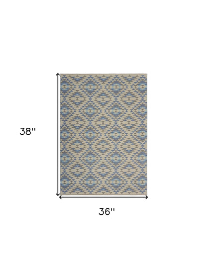 3' x 5' Blue Decorative Lattice Area Rug Homeroots