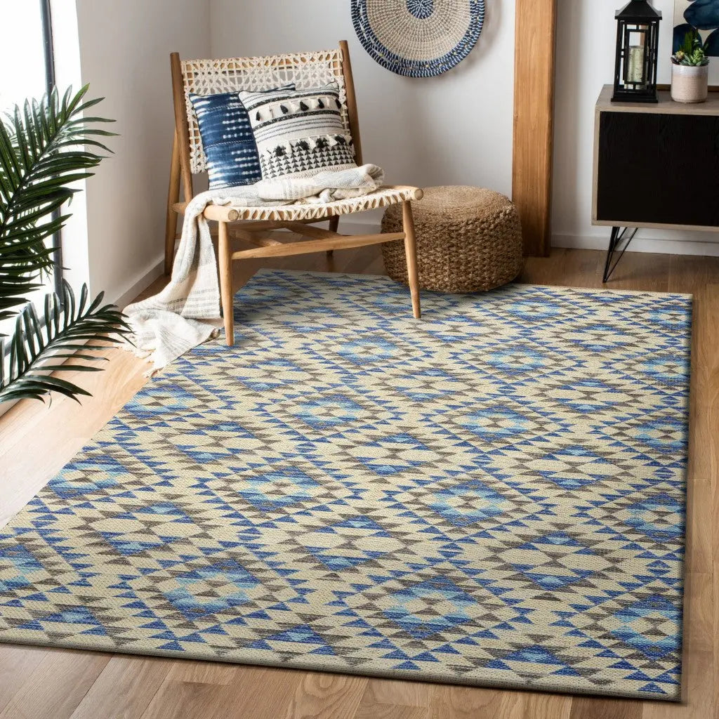 3' x 5' Blue Decorative Lattice Area Rug Homeroots