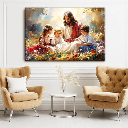 Jesus With Children Faith Wall Art II Tailored Canvases