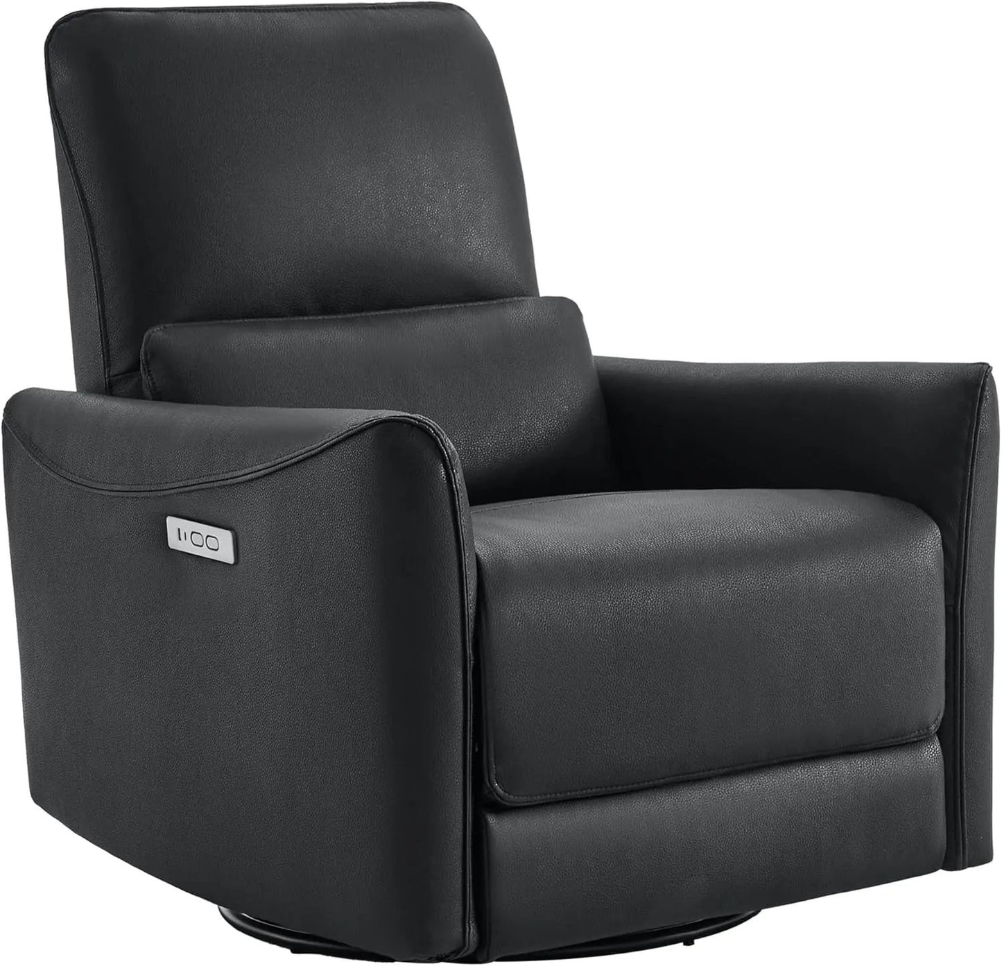 Power Recliner Chair Swivel Glider, FSC Certified Upholstered Faux Leather Living Room Nursery Reclining Sofa Chair with Lumbar Support, Black-0