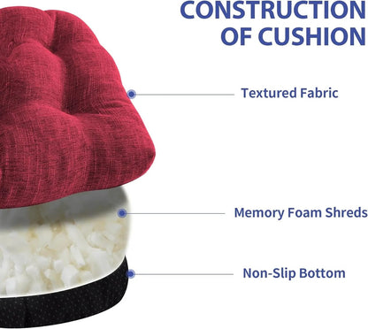 Chair Cushions for Dining Chairs Set of 4, Indoor Kitchen Chair Cushions with Ties and Non Slip Backing, Tufted Memory Foam Seat Cushions, Chair Pads 4 Pack, 15.5" X 15.5" X 4", Red ShipItFurniture