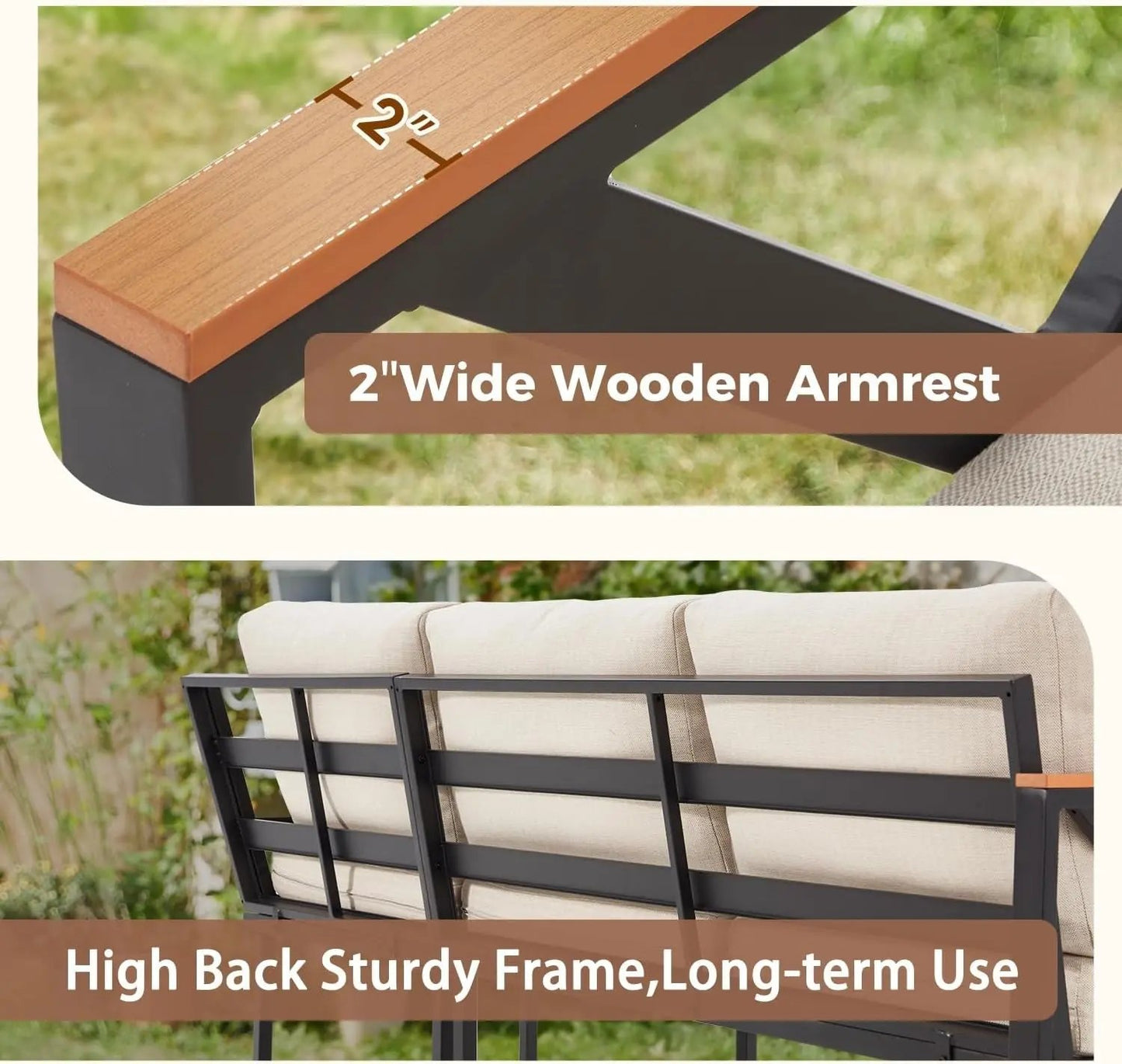 L Shape Metal Patio Furniture Set with Cushions-3