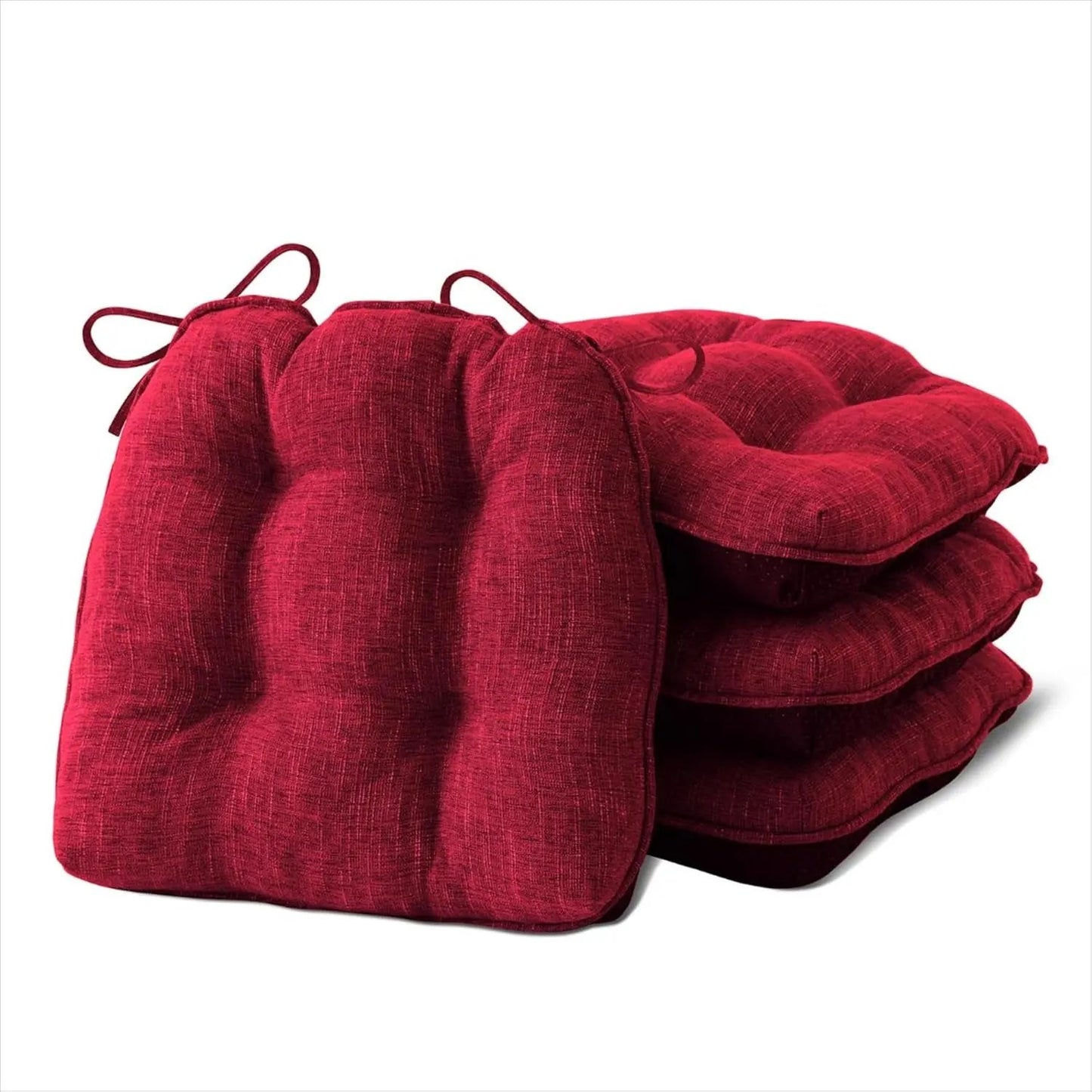 Chair Cushions for Dining Chairs Set of 4, Indoor Kitchen Chair Cushions with Ties and Non Slip Backing, Tufted Memory Foam Seat Cushions, Chair Pads 4 Pack, 15.5" X 15.5" X 4", Red ShipItFurniture