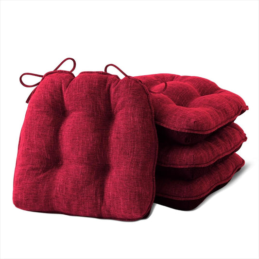 Chair Cushions for Dining Chairs Set of 4, Indoor Kitchen Chair Cushions with Ties and Non Slip Backing, Tufted Memory Foam Seat Cushions, Chair Pads 4 Pack, 15.5" X 15.5" X 4", Red ShipItFurniture