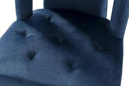 Elsie Dining Side Chair Velvet Upholstered Nailhead Trim Seat Espresso Finished Gold Tip Tapered Wood Legs Modern Transitional (Set of 2), Navy-4