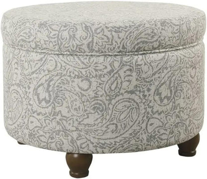 Gray Floral Storage Ottoman for Home Decor-0