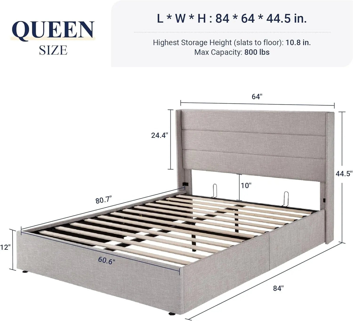 Queen Size Lift Up Storage Bed With Hydraulic Headboard-1