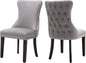 Set of 2 Light Gray Velvet Tufted Wingback Dining Side Chairs, Nailhead, Solid Wood Legs-1