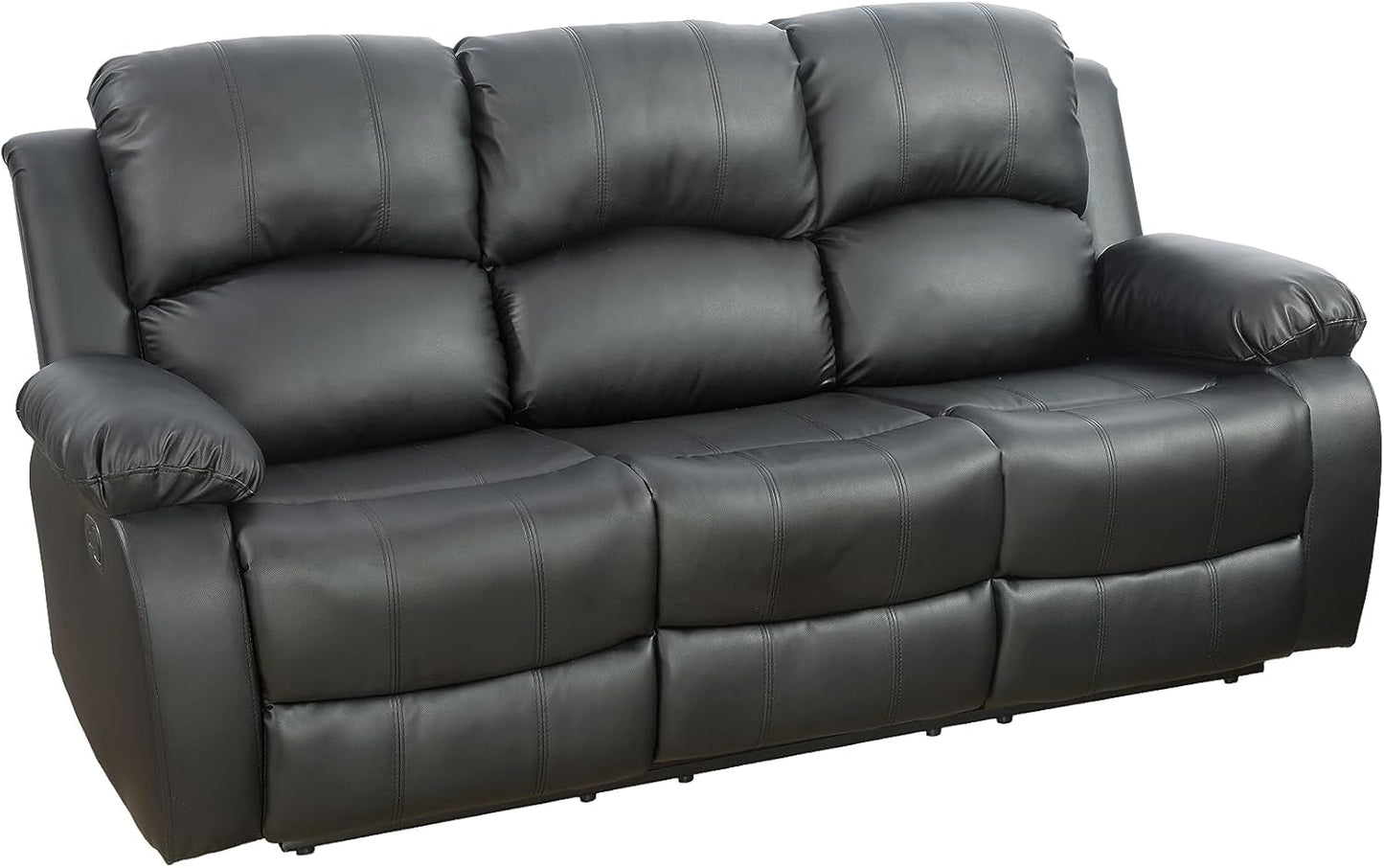 Black Vegan Leather 3-Seater Reclining Sofa Table, Cup Holders-3