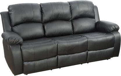 Black Vegan Leather 3-Seater Reclining Sofa Table, Cup Holders-3