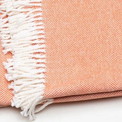 55" X 70" Coral And Ivory Cotton Woven Plush Throw Blanket with Tassels Homeroots