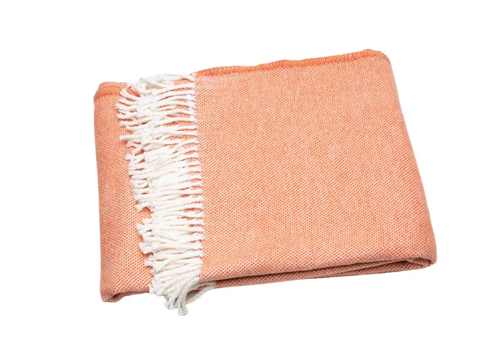 55" X 70" Coral And Ivory Cotton Woven Plush Throw Blanket with Tassels Homeroots