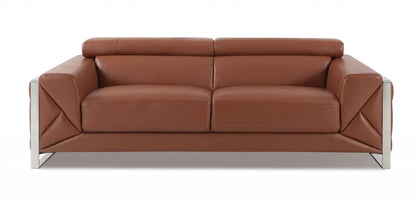 89" Camel Italian Leather Sofa With Silver Legs Homeroots
