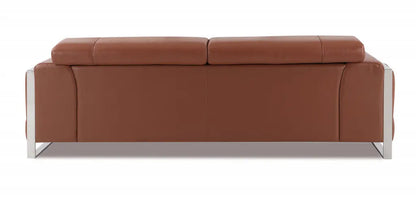 89" Camel Italian Leather Sofa With Silver Legs Homeroots