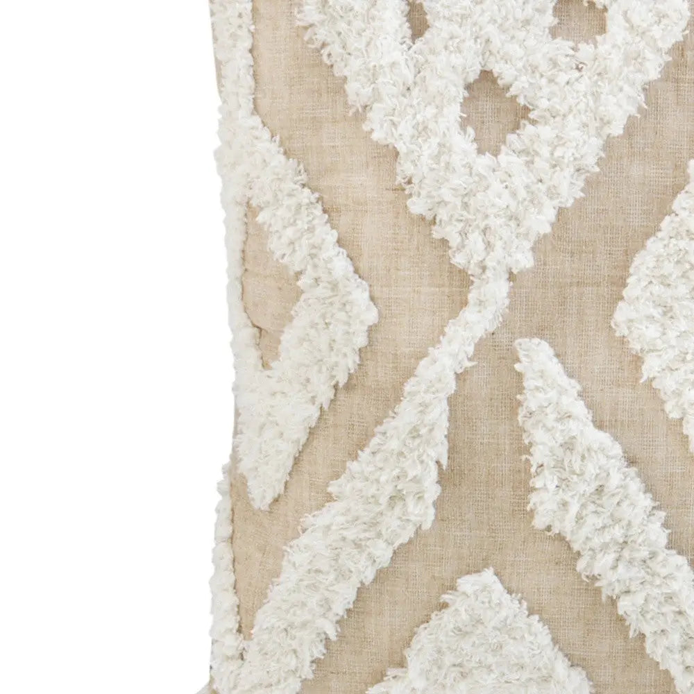 17" X 17" Beige And White Ikat Zippered Polyester Throw Pillow With Tassels Homeroots