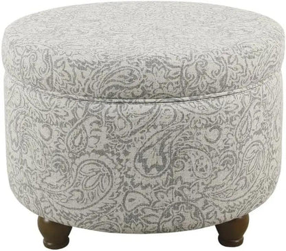 Gray Floral Storage Ottoman for Home Decor-1