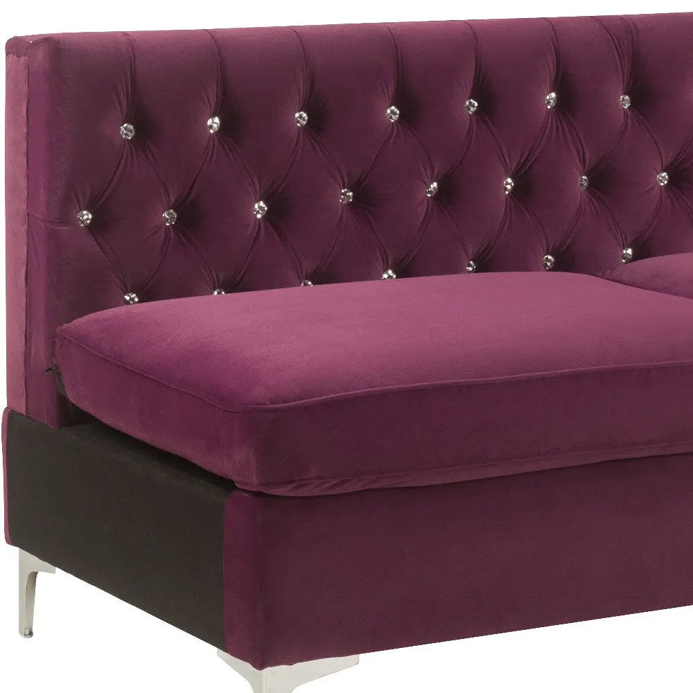 69" Burgundy Velvet Modular Sofa With Silver Legs Homeroots