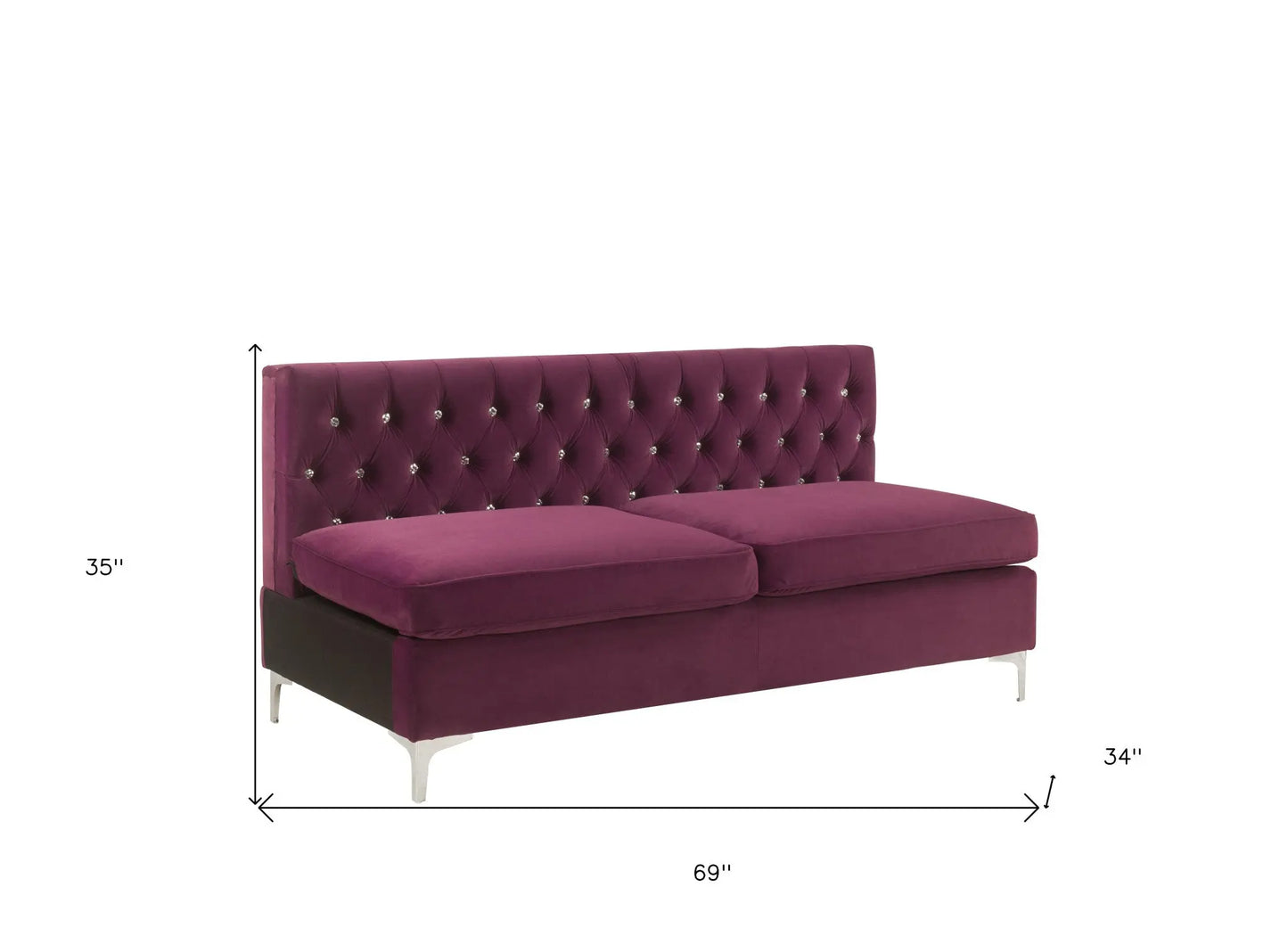 69" Burgundy Velvet Modular Sofa With Silver Legs Homeroots