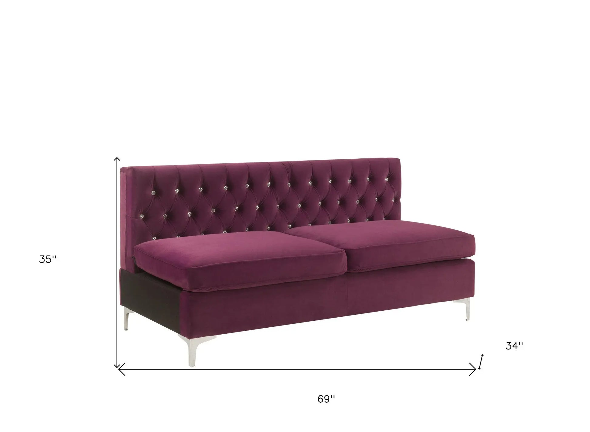 69" Burgundy Velvet Modular Sofa With Silver Legs Homeroots