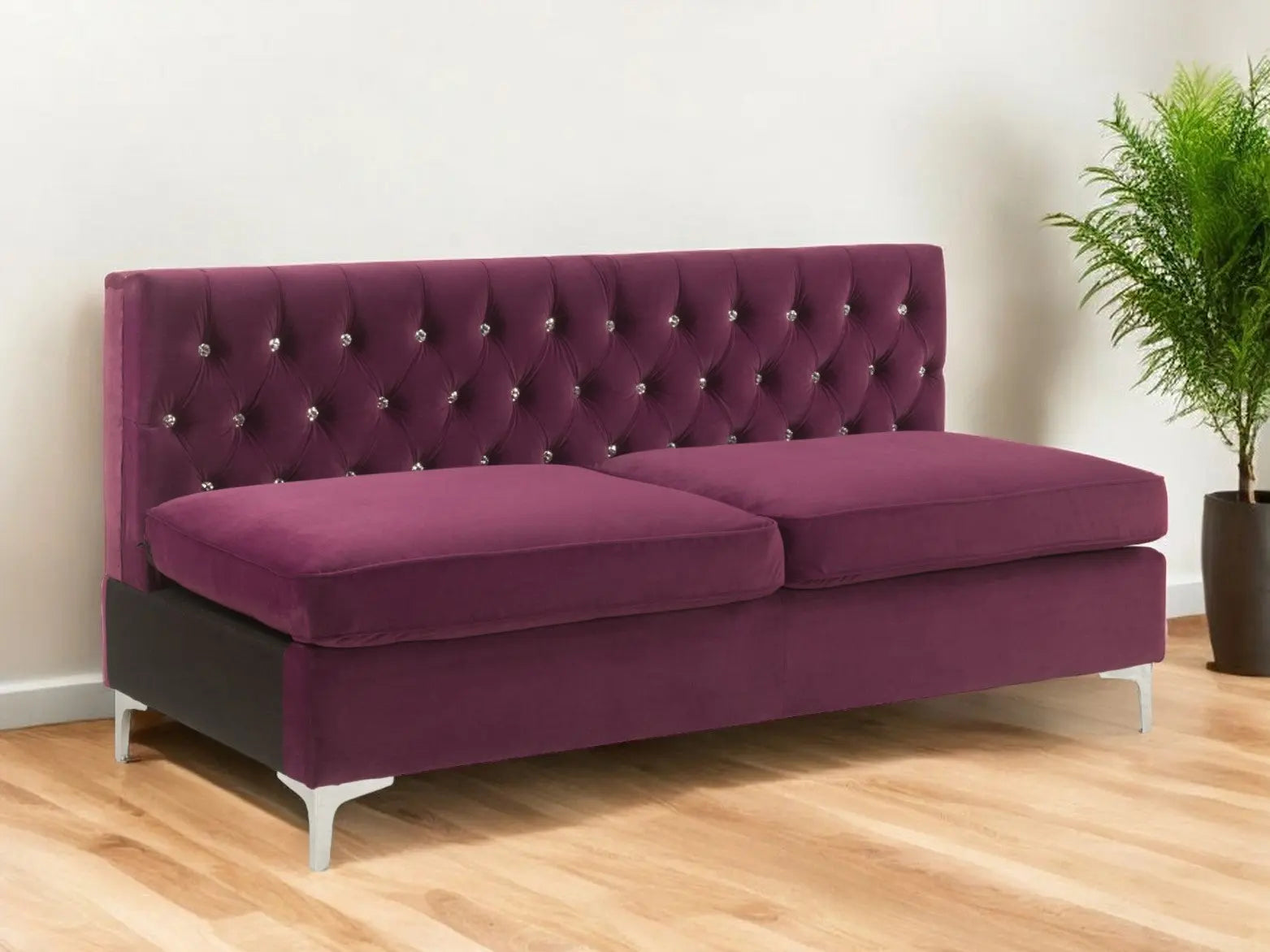 69" Burgundy Velvet Modular Sofa With Silver Legs Homeroots