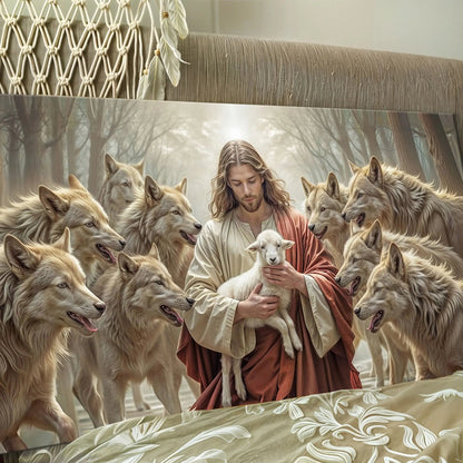 Jesus Protects The Lamb From Wolves Faith Wall Art II Tailored Canvases