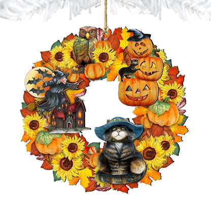 Halloween Wreath Wooden Ornaments by G. DeBrekht - Thanksgiving Halloween Decor - 8185317 G. DeBrekht