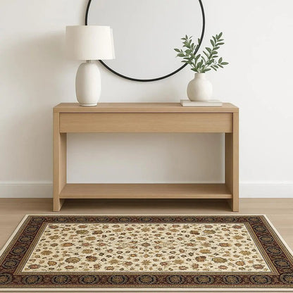 4' X 6' Ivory And Black Oriental Power Loom Stain Resistant Area Rug-0