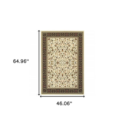4' X 6' Ivory And Black Oriental Power Loom Stain Resistant Area Rug-2